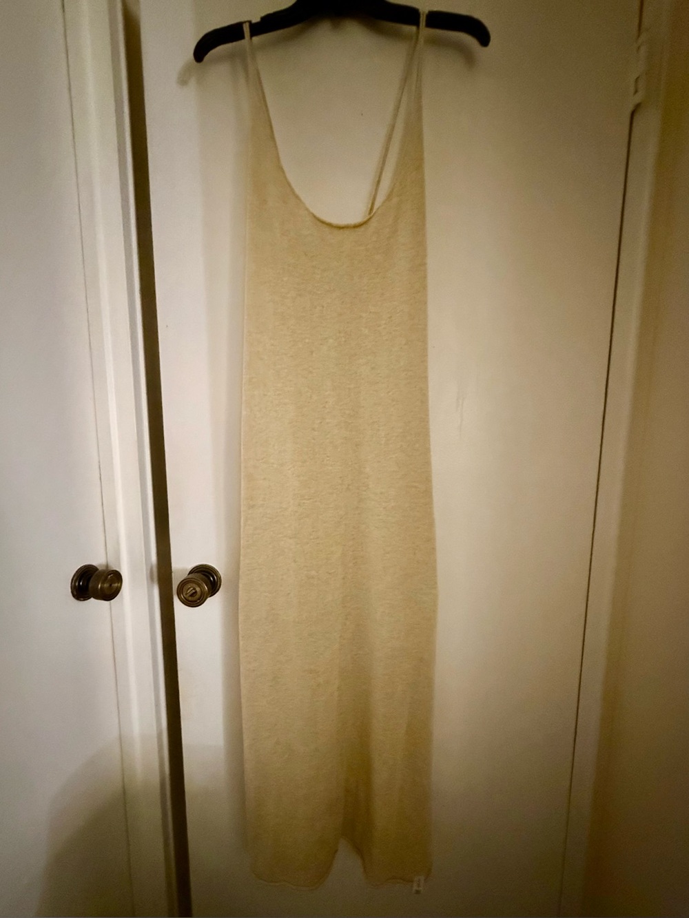 Beige Slip Midi knit Dress with Spaghetti Straps
